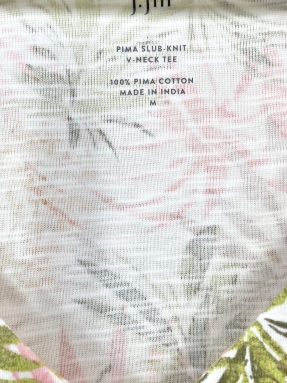 J. Jill Pima Slub Knit V-Neck Tee Shirt Pineapple Palm Print Womens Size M NWT - Picture 11 of 16